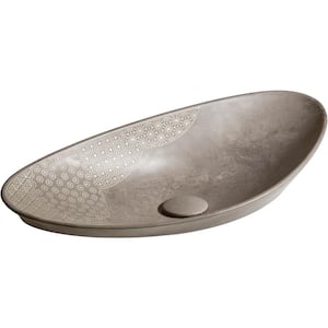 Kensho 28 in. Oval Natural Stone Vessel Sink in Grey Foussana