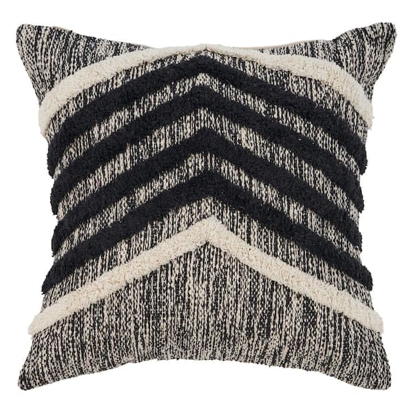 LR Home Eclectic Black Geometric Hypoallergenic Polyester 18 in. x 18 in. Throw Pillow