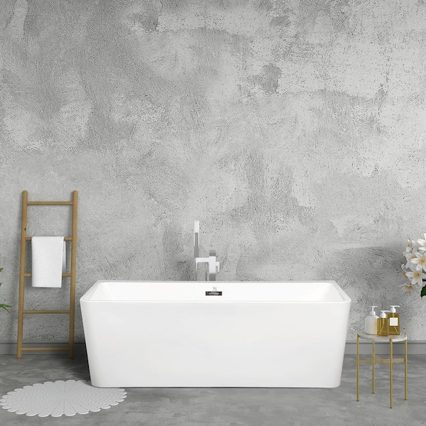 Getpro 55 in. Acrylic Freestanding Flatbottom Non-Whirlpool Rectangle Soaking Bathtub in White