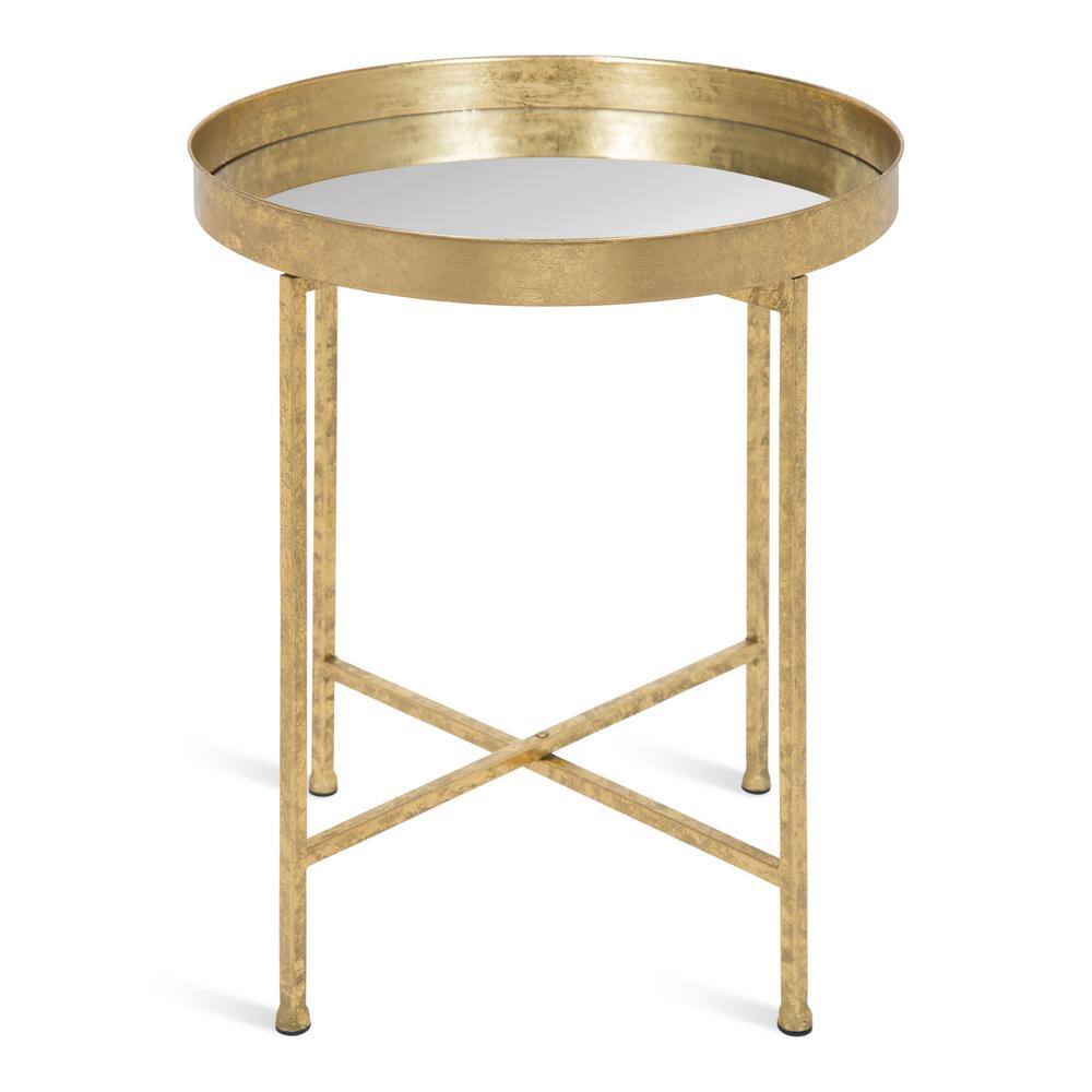 Celia Round Gold Metal Side Table with Mirrored Glass Top