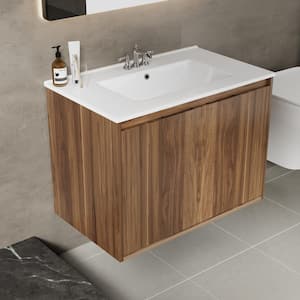 30 in. W x 18 in. D x 22 in.H Floating Wall-Mounted Bathroom Vanity with White Resin Basin Top, Soft-Close Doors
