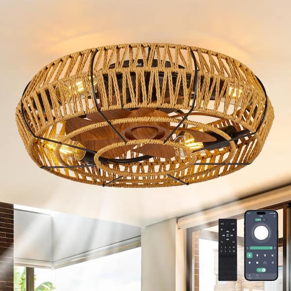 19IN Black Caged Ceiling Fans with Lights and Remote for Living Room Bedroom