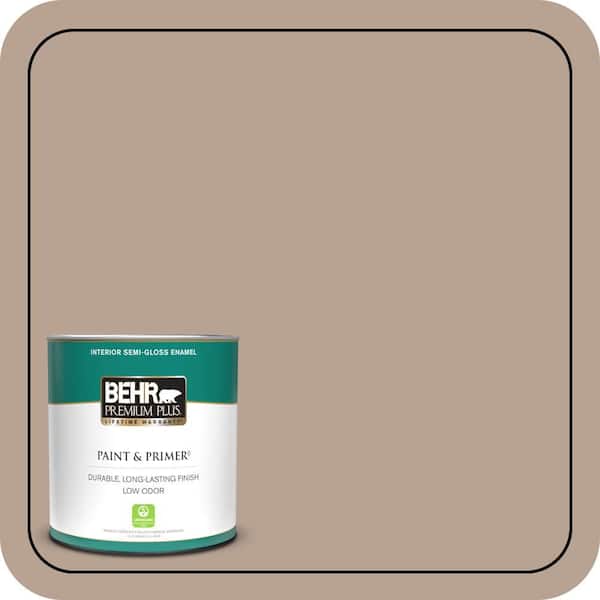 BEHR PREMIUM PLUS 1 qt. #N190-4 Rugged Tan Semi-Gloss Enamel Low Odor Interior Paint & Primer