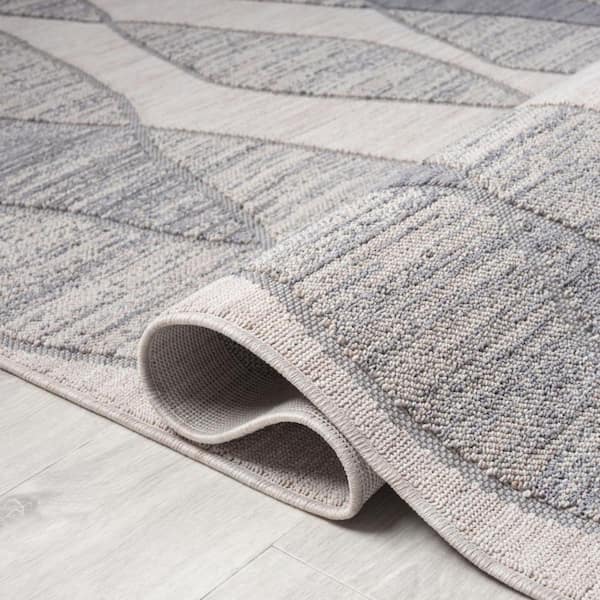 Blue, Gray 8 ft. x 9 ft. Woven Geometric PET Polyester Rectangle Indoor/Outdoor Area Rug