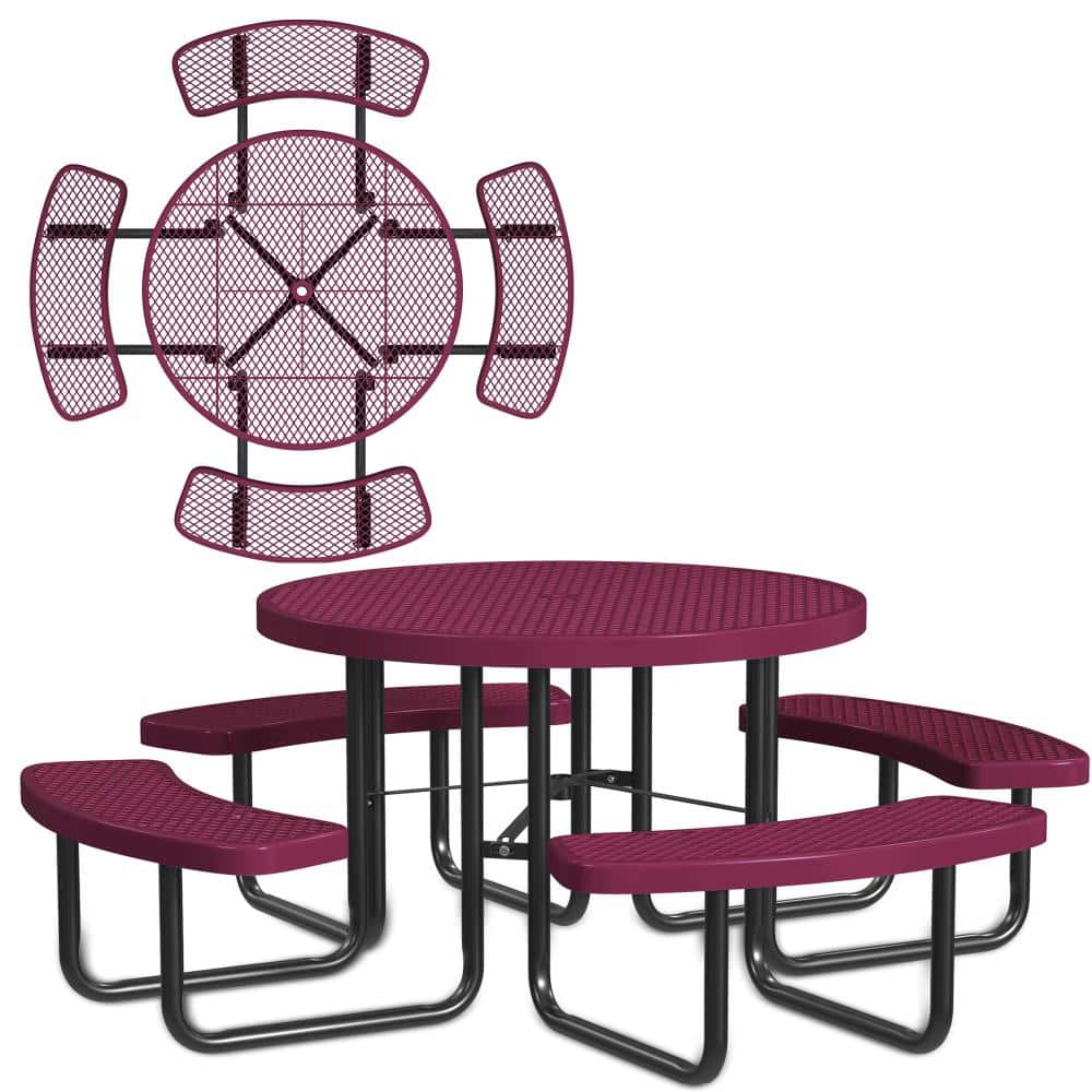 46 in. Round Portable Outdoor Commercial Metal Picnic Table