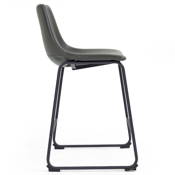 Set of 2 Adan Iron Frame 23.5 in. Vintage Grey Faux Leather Counter Stool