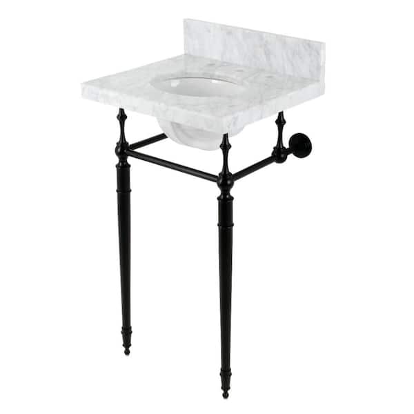 Kingston Brass Fauceture 19 in. Marble Console Sink Set with Brass Legs in Marble White/Matte Black