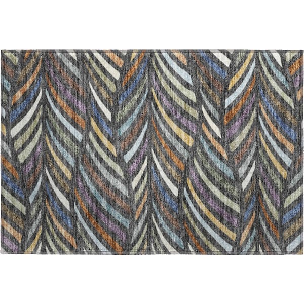 Mayfield Premium Machine Washable Abstract AMF2475 Charcoal 2 ft. x 3 ft. Accent Rug