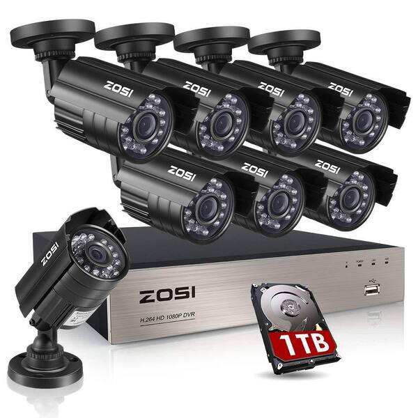 ZOSI 8-Channel 1080p 1TB DVR Security Camera System with 8 Wired Bullet Cameras