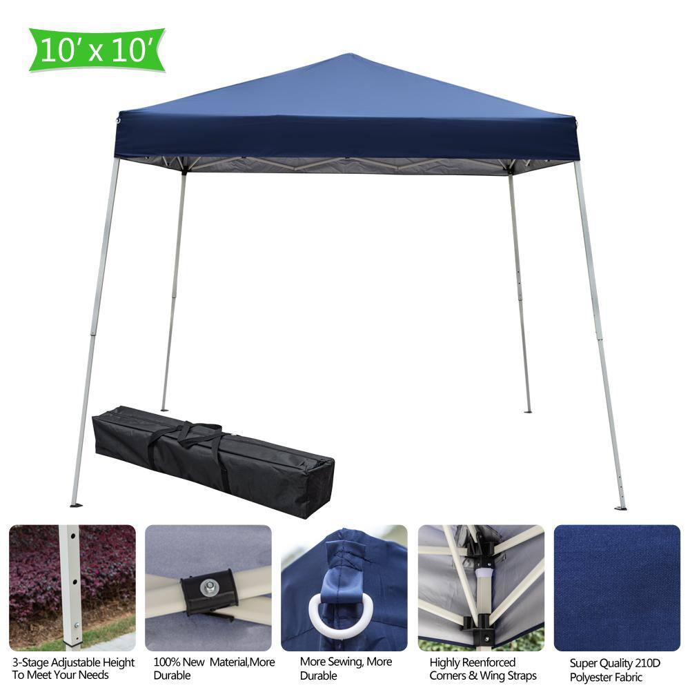 10 Ft Blue Steel Pop-Up Canopy Tent with Waterproof Cover