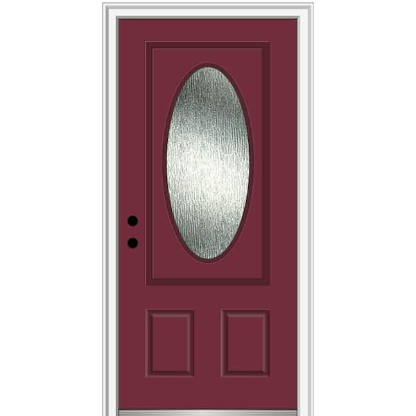 MMI Door 36 in. x 80 in. Right-Hand/Inswing Rain Glass Burgundy Fiberglass Prehung Front Door on 6-9/16 in. Frame
