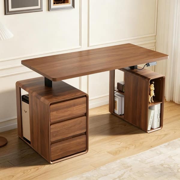 ATHMILE 43.3 in.H Electric Rectangle Walnut MDF Stand Desk with