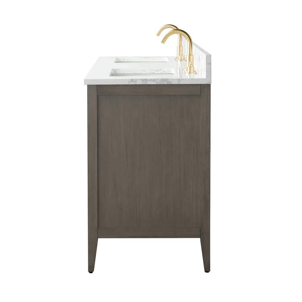 60" Driftwood Gray Double Sink Bathroom Vanity with Marble Countertop
