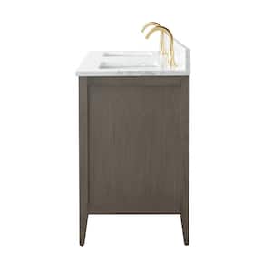 60 in. W x 22 in. D x 34 in. H Double-Sink Bath Vanity in Driftwood Gray with Engineered Marble Top in Arabescato White