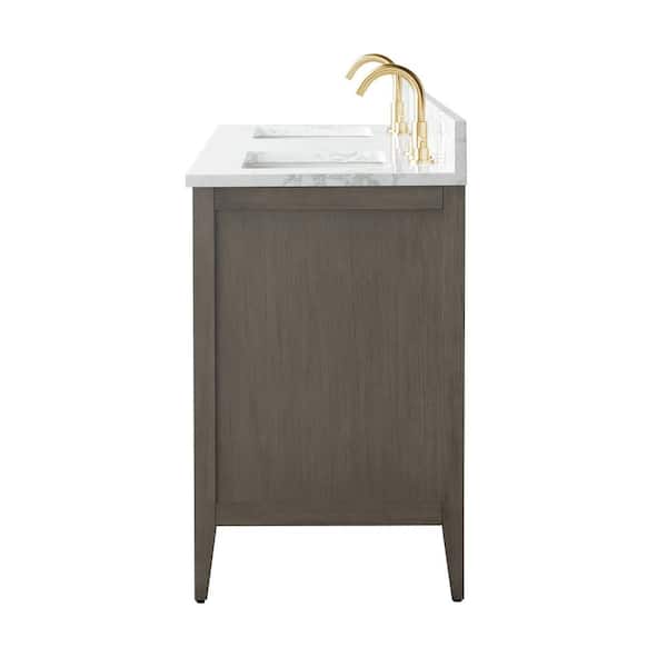 60 in. W x 22 in. D x 34 in. H Double-Sink Bath Vanity in Driftwood Gray with Engineered Marble Top in Arabescato White