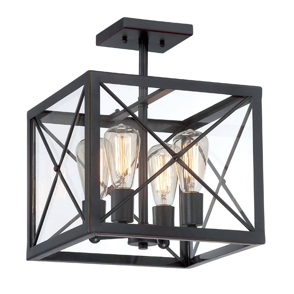 Contemporary Satin Bronze Semi-Flush Mount with Clear Glass