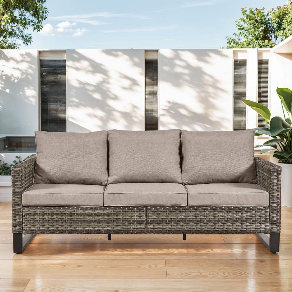 U-Frame 3-Seat Gray Wicker Outdoor Patio Couch with Gray Cushions price history on PriceWatchPro