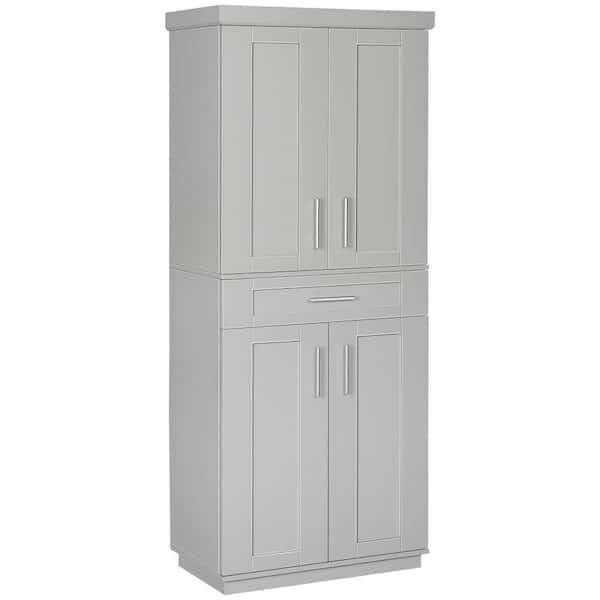 72 in. Wood Pantry Organizer with Doors and Drawer, Adjustable Shelving in Grey