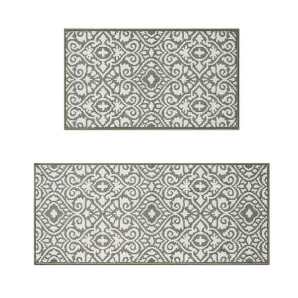 Feya 2-Tone Ivory/Sage 2 ft. x 5 ft. Persian Polypropylene 2-Piece Rug Set