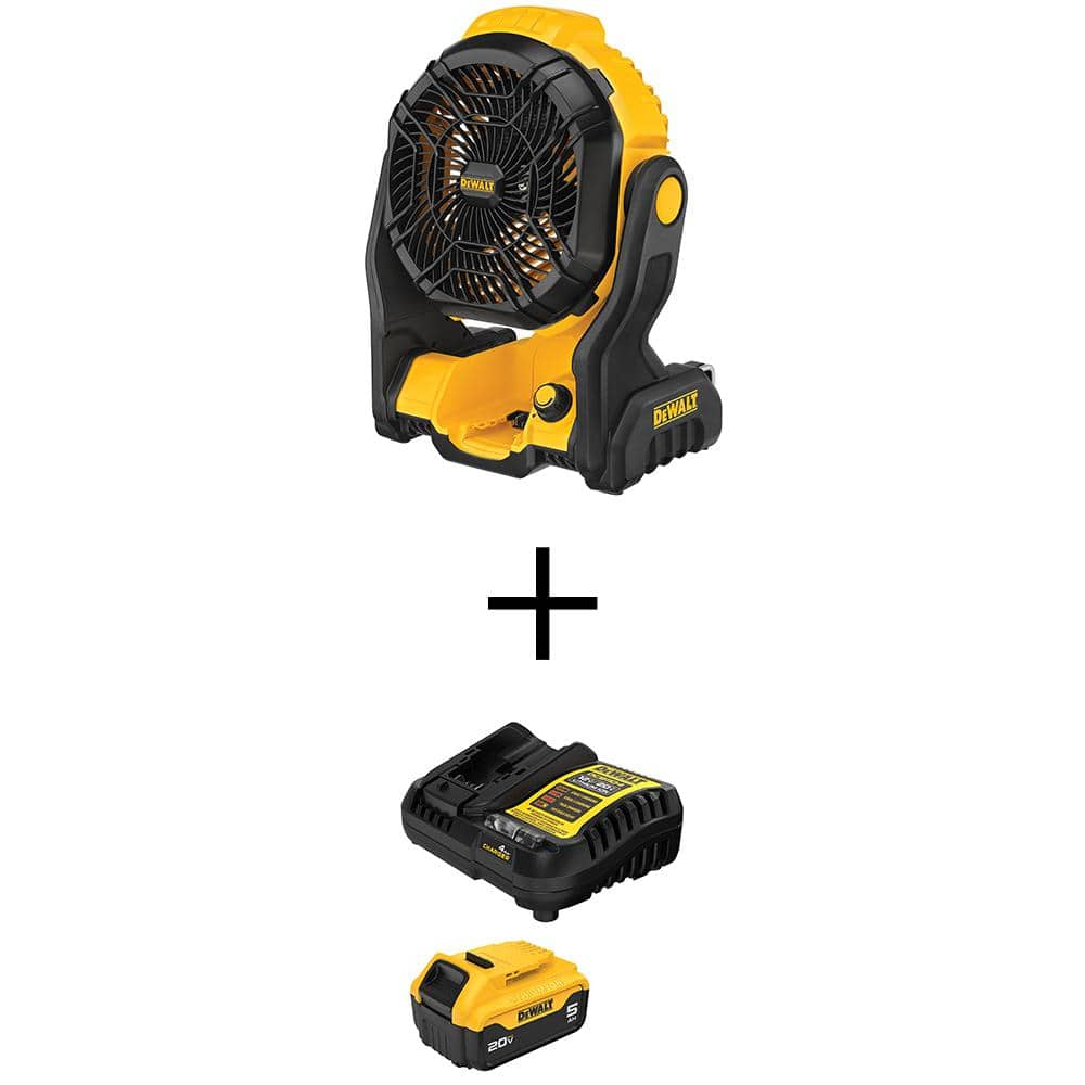 DEWALT 20V MAX Lithium Ion Jobsite Fan with 20V MAX XR 5.0 Ah Battery Pack and Charger DCE512BWDCB205C The Home Depot