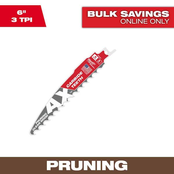 Milwaukee 6 in. 3 TPI Pruning Carbide Teeth Wood Cutting SAWZALL Reciprocating Saw Blade (1-Pack)