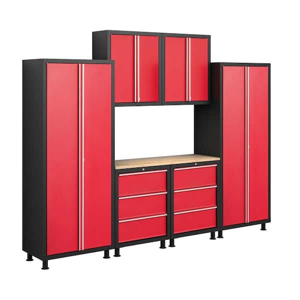 NewAge Products Bold Series 72 in. H x 112 in. W x 18 in. D 24-Gauge Welded Steel Garage Cabinet Set in Red (7-Piece)