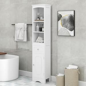 13.4 in. W x 9.1 in. D x 66.9 in. H White Freestanding Linen Cabinet with 1 Drawer and 4 Adjustable Shelf in White
