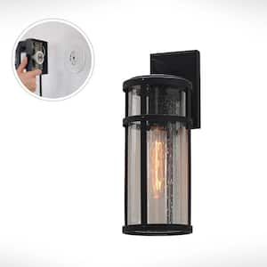 McClendon 6 in Plug and Play 1-Light Hardwired Black Outdoor Cylinder Light Sconce