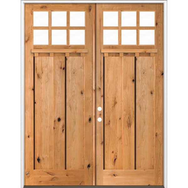 72 in. x 96 in. Knotty Alder Right-Hand/Inswing Double DS 6-Lite Clear Glass Cedar Stain Wood Prehung Front Door