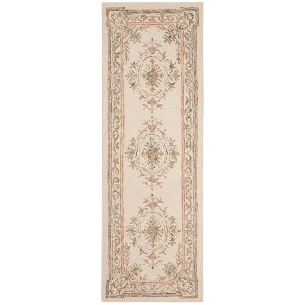 Micro-Loop 2 ft. x 13 ft. Ivory/Fuchsia Floral Border Runner Rug