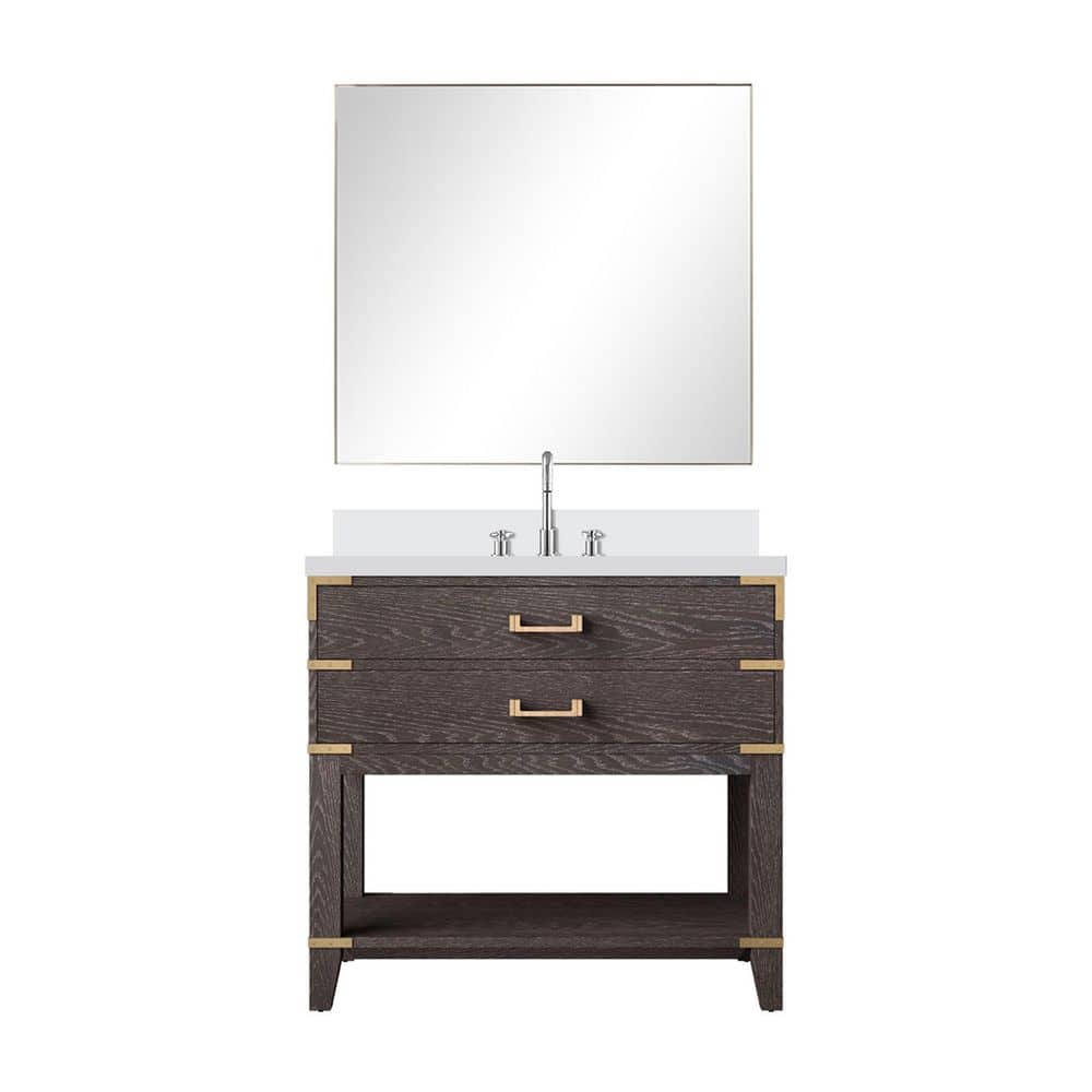 Irvington 36 in. W x 22 in. D Brown Oak Single Bath Vanity with White Quartz Top, 34 in. Mirror and Faucet Set price history on PriceWatchPro