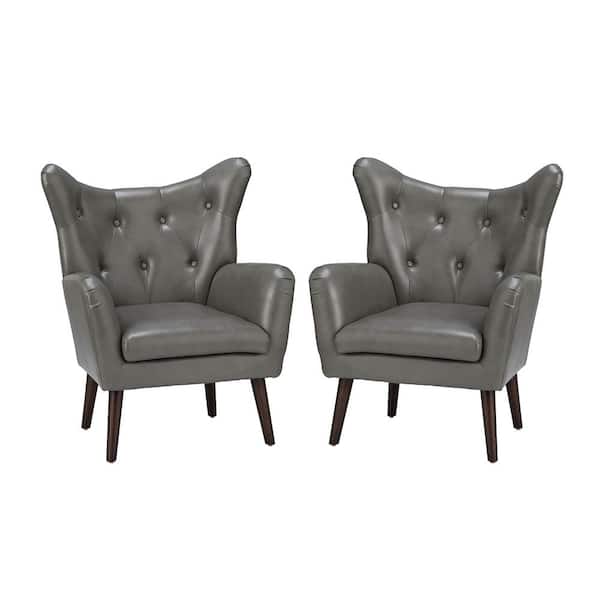 JAYDEN CREATION Gerald 30 in. Gray Faux Leather Arm Chair with Flared Arms (Set of 2)