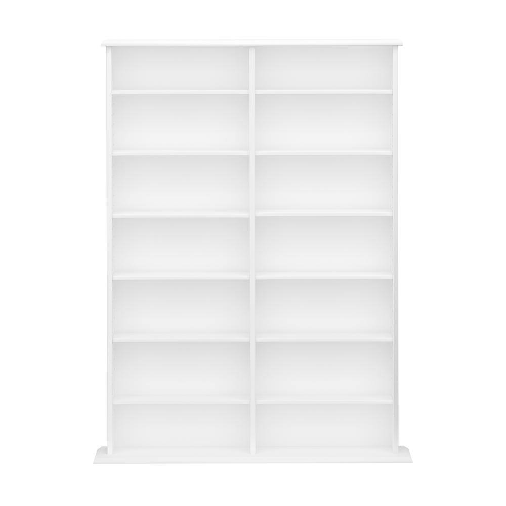 White Double Column Media Storage Cabinet with Adjustable Shelves