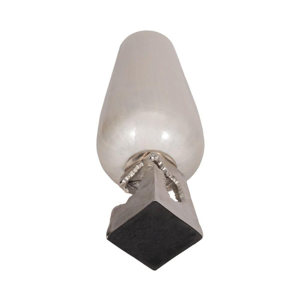 Pearl White Glass Vase with Metal Base, 19" Tall