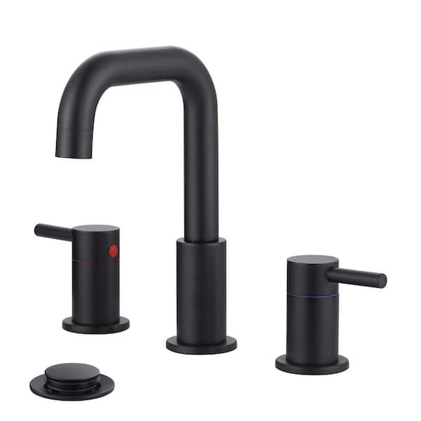 ALEASHA 8 in. Widespread Double Handle Bathroom Faucet with Pop-up Drain Included in Matte Black