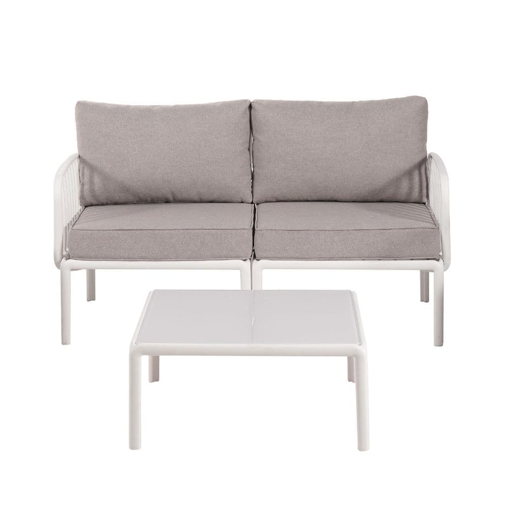 White Composite Outdoor Sectional Set with Gray Waterproof Cushions with Co