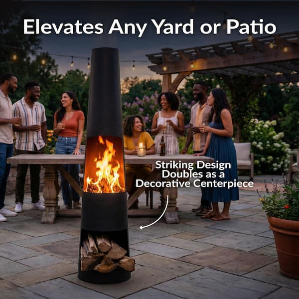 Sunnydaze 59 in. H Steel Chiminea with Log Holder - Black FSN-1851