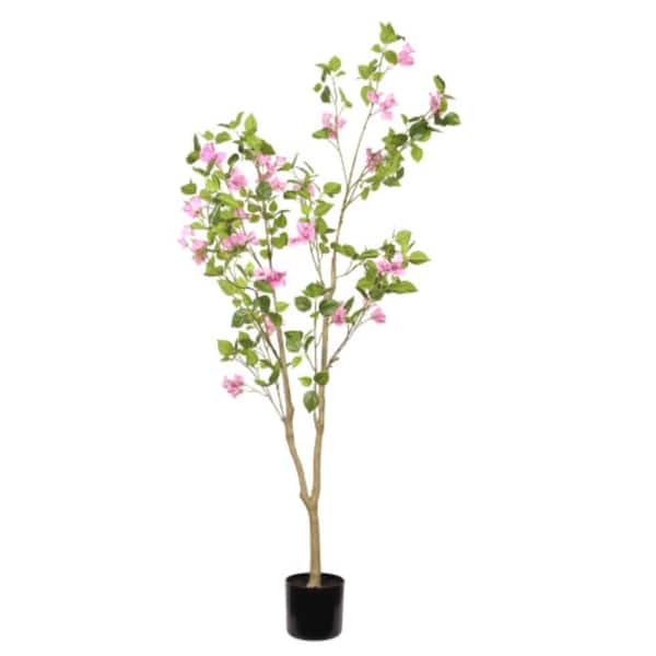 Classic 60in. Pink Indoor Artificial Bougainvillea Tree in Black Plastic Pot-Realistic Faux Flowering Decor