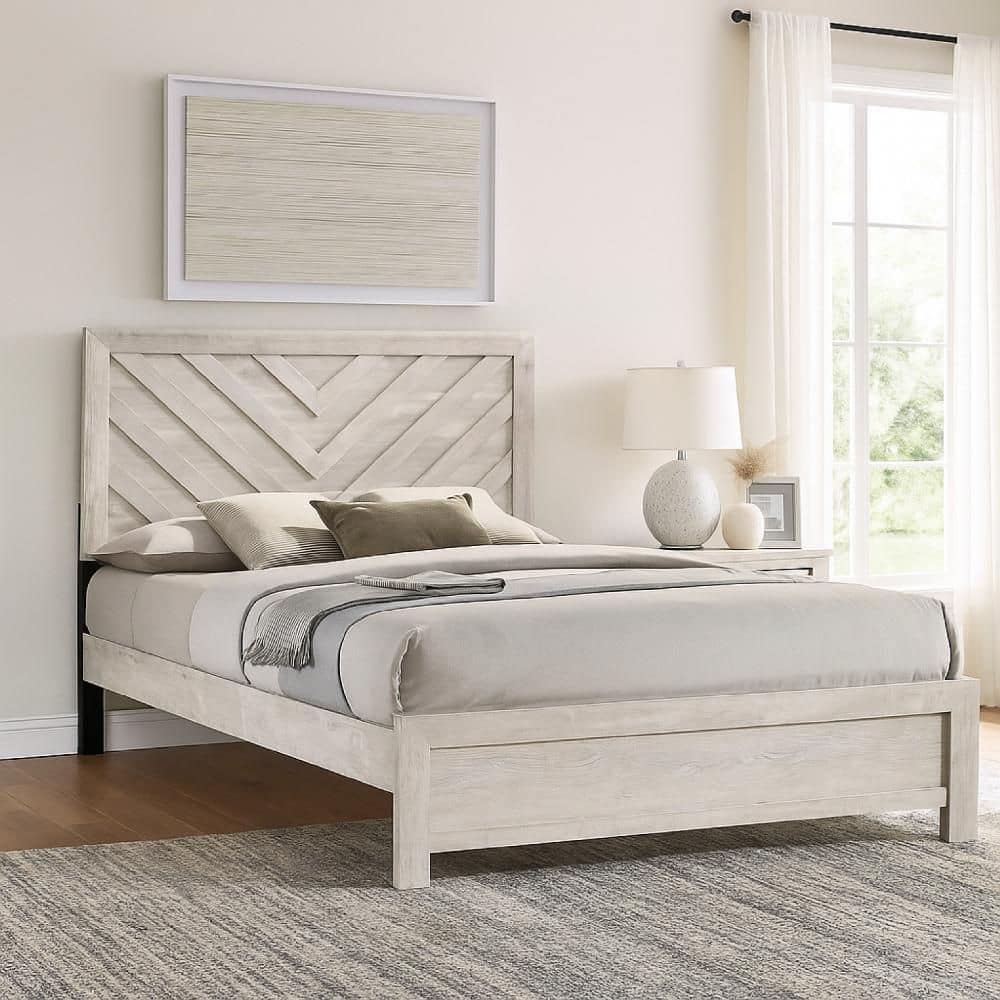Velz Beige Wood Frame Queen Panel Bed with Headboard price history on PriceWatchPro