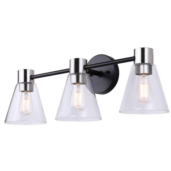 CANARM Davina 23.5 in. 3 Light Matte Black Vanity Light with Clear Glass Shade