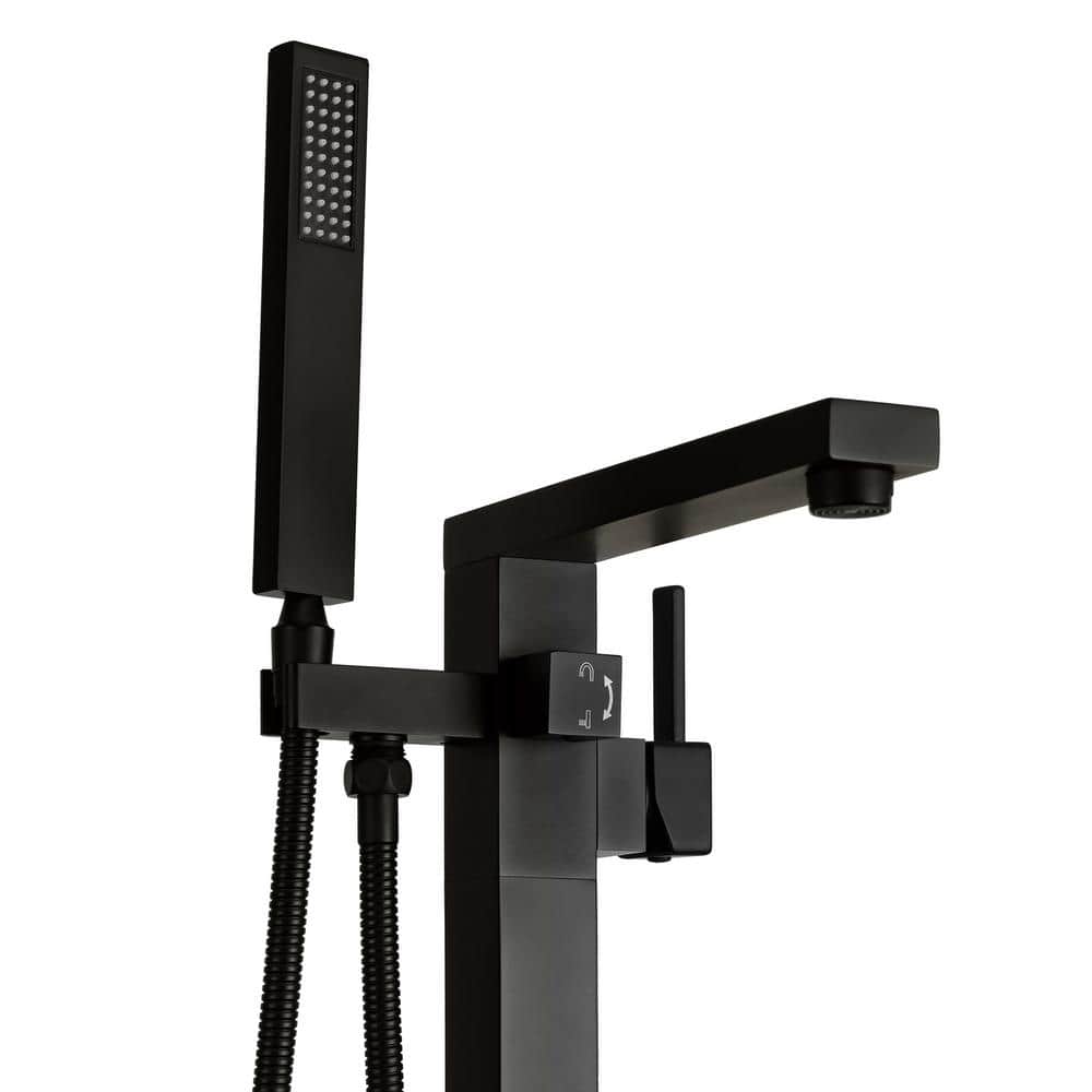 Matte Black Stainless Steel Freestanding Tub Filler with Handshower