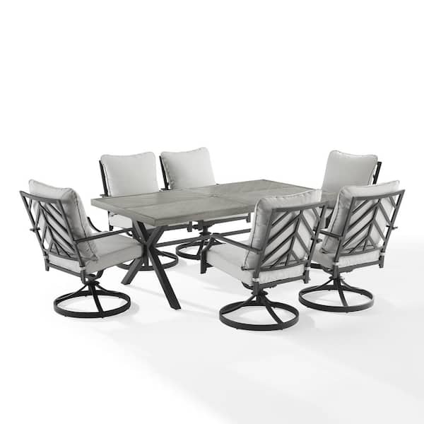 CROSLEY FURNITURE Otto Black 7-Piece Metal Outdoor Dining Set with Gray Cushions