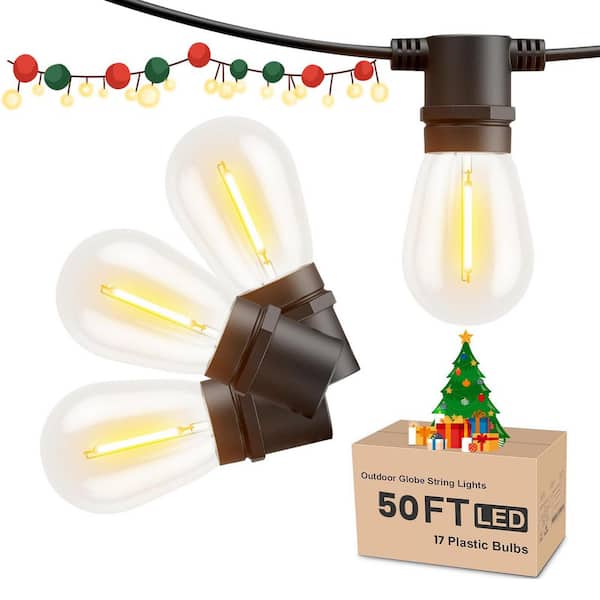 E12 Dimmable 17-Light 50 ft. Indoor/Outdoor Plug-In LED Edison String-Light Waterproof Connectable Hanging Lights