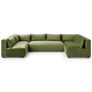Alpatro 141 in. Armless 3-Piece U-Shaped Velvet Modular Sectional Sofa in Olive Green