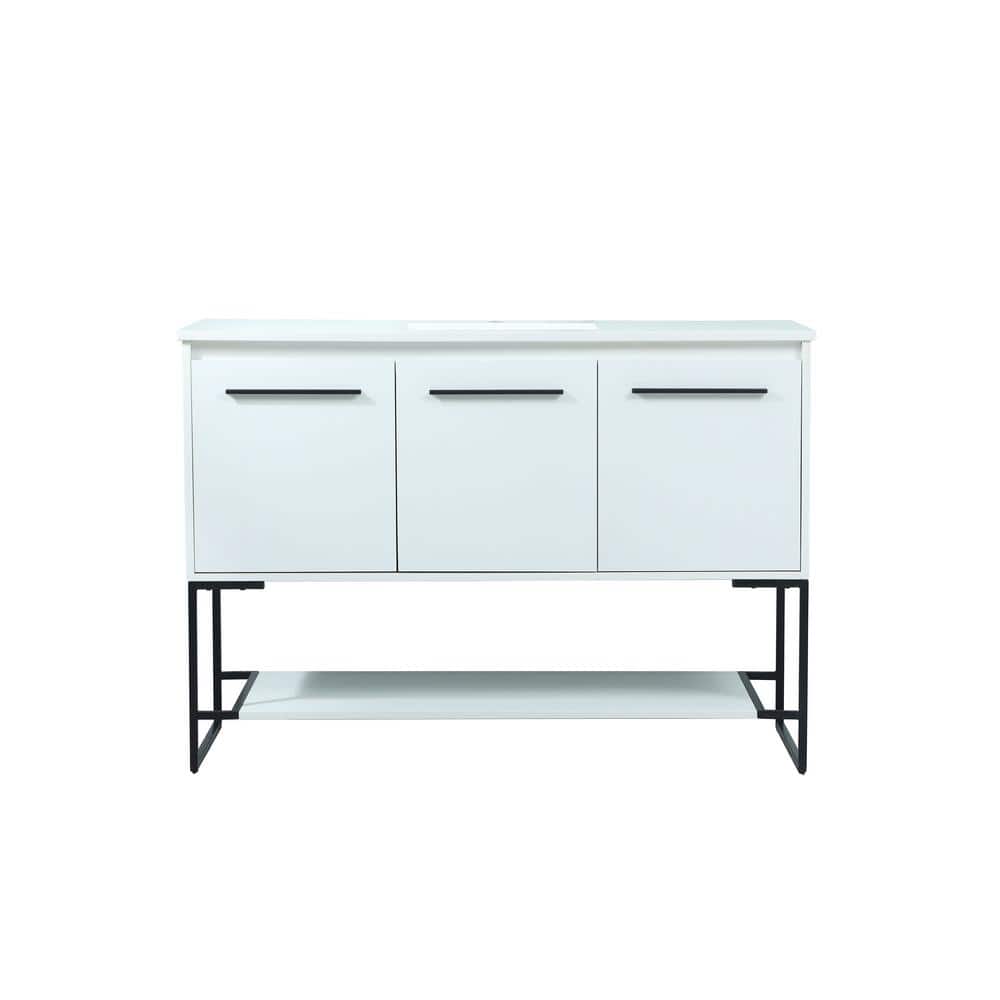 Simply Living 48 in. Single Bathroom Vanity in White with Quartz Vanity Top