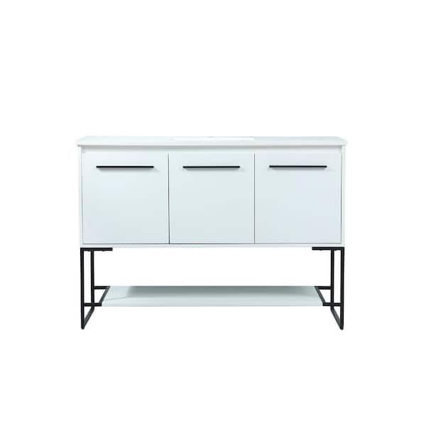 Unbranded Simply Living 48 in. Single Bathroom Vanity in White with Quartz Vanity Top in Ivory White