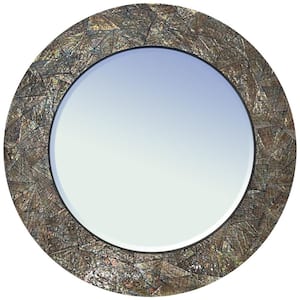 Brindled Glam Large Mother of Pearl 33 in. x 33 in. Classic Round Framed Multi Color Decorative Mirror