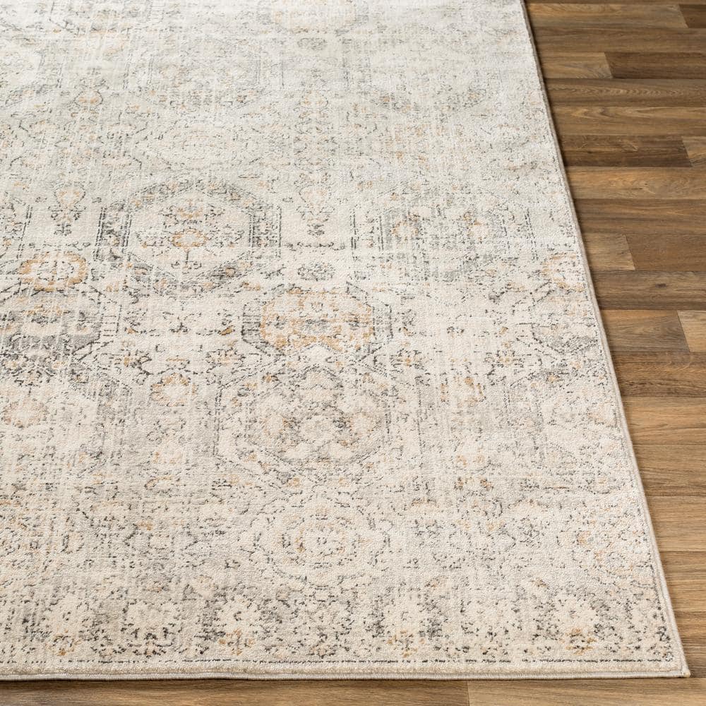 Beige Rectangular Stain-Resistant Synthetic Area Rug, 9' x 7'
