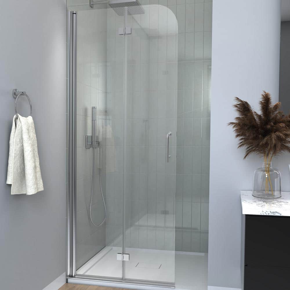 30 in. W x 72 in. H Bi-fold Semi-Frameless Shower Door in Chrome Finish wit