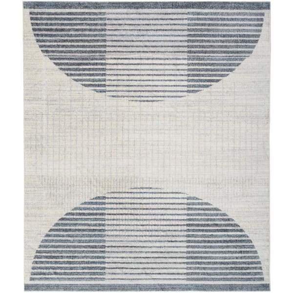 Nourison Astra Machine Washable Ivory Blue 8 ft. x 10 ft. Geometric Kids Contemporary Area Rug